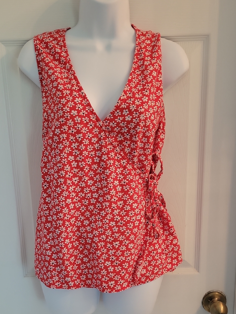 Old Navy Red Floral Wrap-Style Top